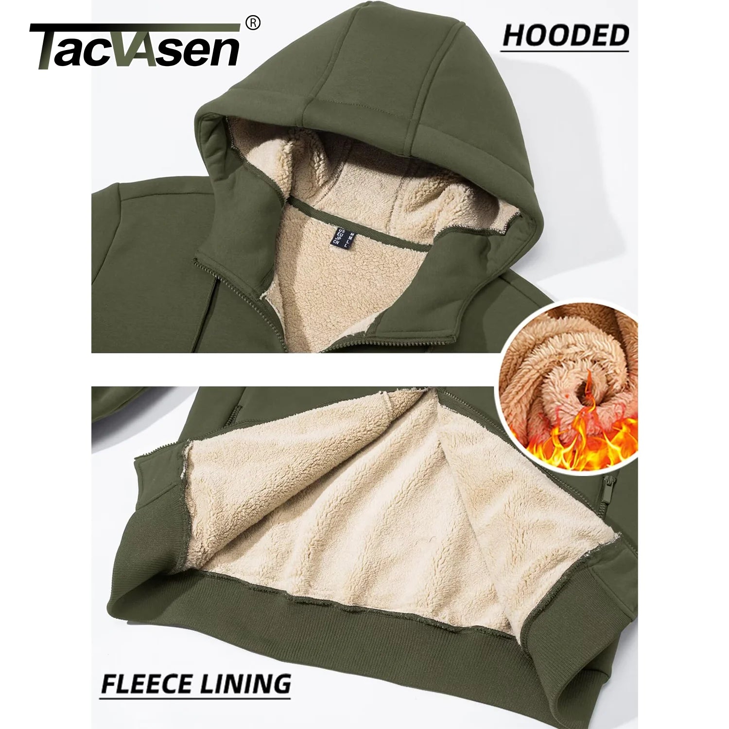 TACVASEN Fleece Lining Winter Hoodie mens Sherpa Jackets