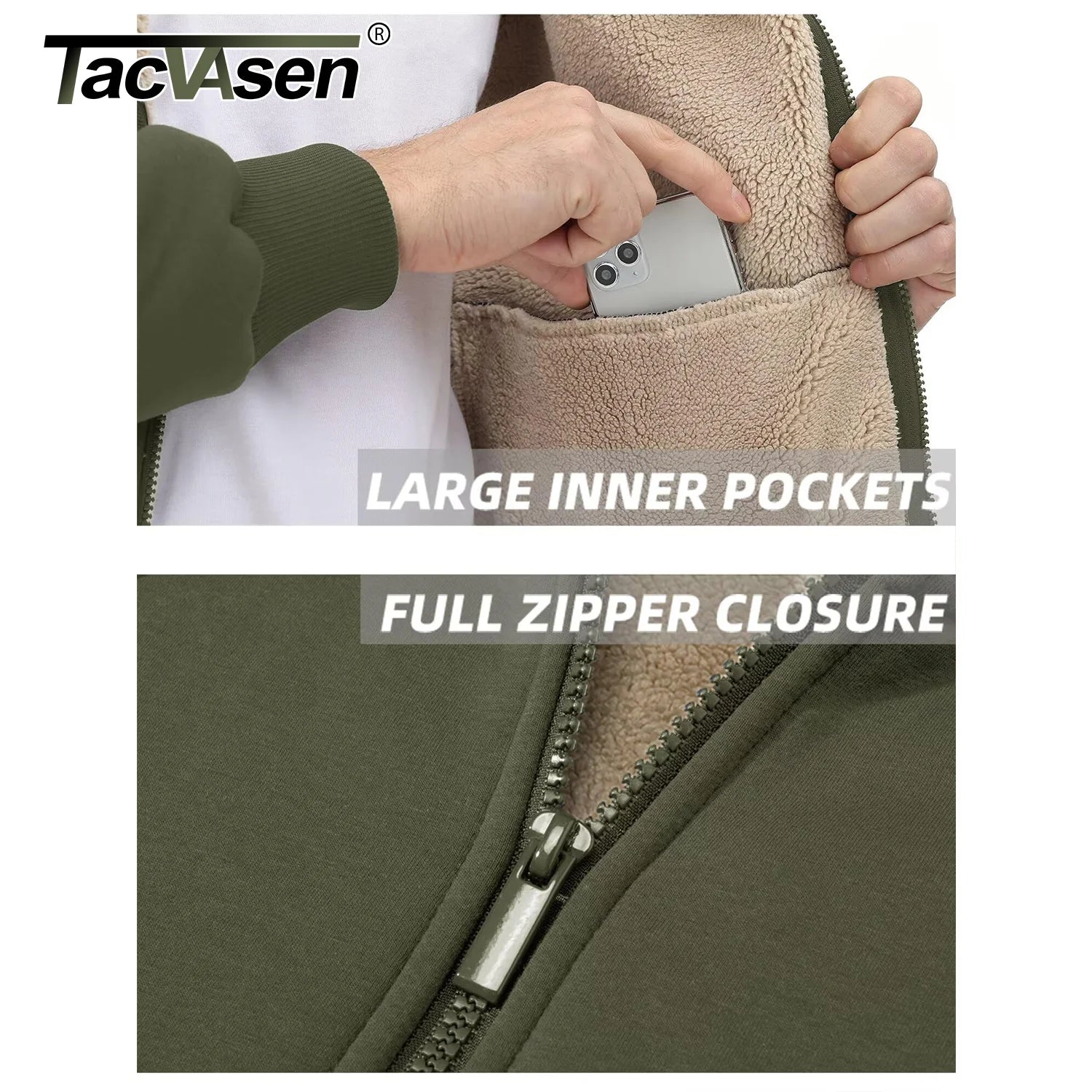 TACVASEN Fleece Lining Winter Hoodie mens Sherpa Jackets